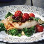 Roasted Black Cod with Warm Tomato Vinaigrette on Seared Rapini